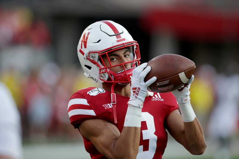 Former Nebraska Cornhuskers wide receiver Jamie Nance, who has committed to the Utah State Aggies, warms up before a game in 2019.
