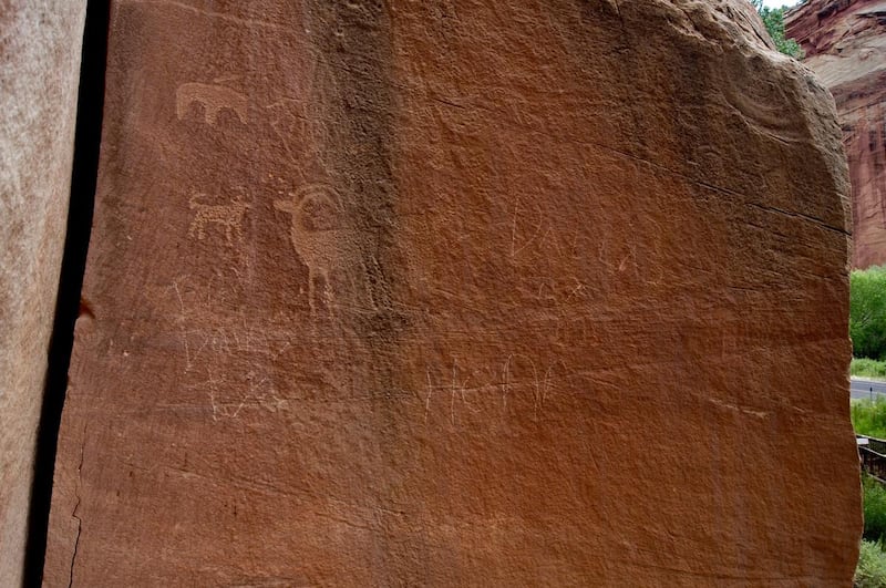 Officials Capitol Reef National Park discovered this graffiti at the Highway Petroglyph site at the beginning of August, 2016. They say incidences of graffiti are on a dramatic rise.