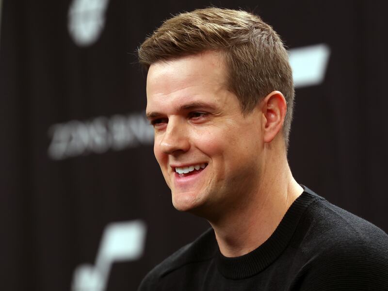 New Utah Jazz head coach Will Hardy talks with the media