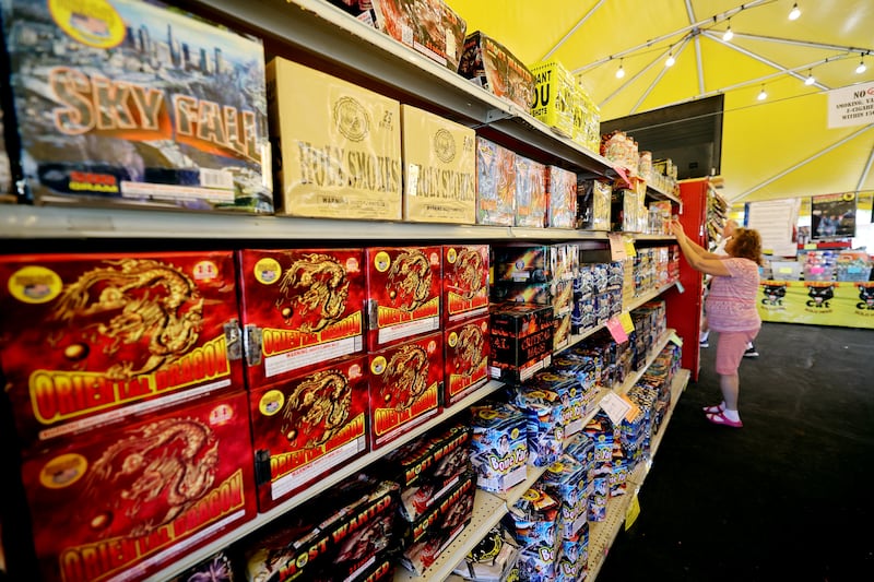 Fireworks products are shown at a stand in Sandy.