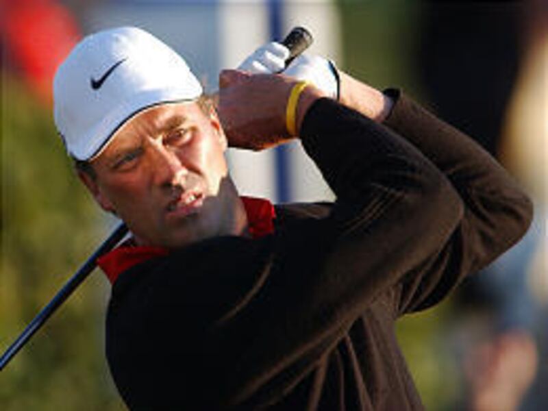 Stephen Ames tees off on the 18th hole during Saturday's third round of the The Players Championship in Ponte Vedra Beach, Fla.