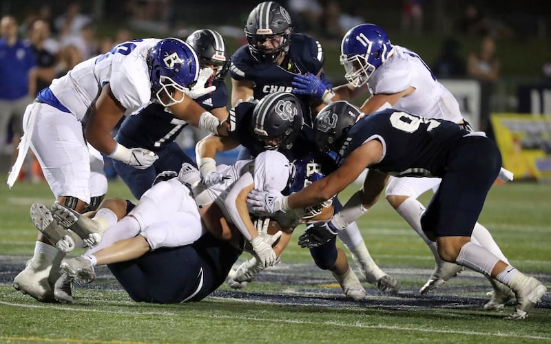 Corner Canyon plays Bingham in a high school football game at Corner Canyon High School in 2021.
