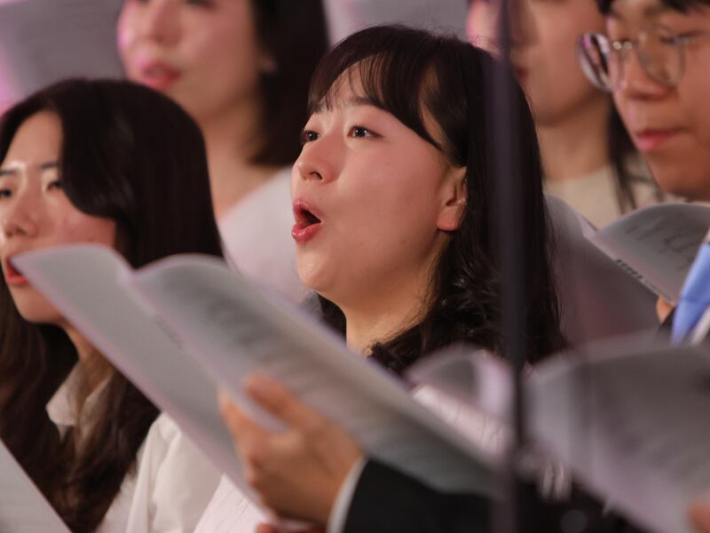 A choir sings some of the new hymns during a concert held in the Gangnam Ward, Seoul South Stake, on Jan. 18, 2025.