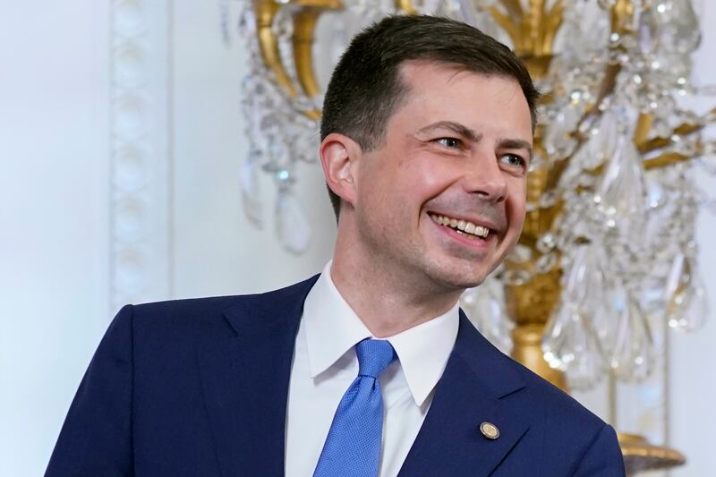 Transportation Secretary Pete Buttigieg arrives for an event to celebrate Pride Month in the White House.