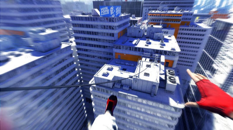 "Mirror's Edge" runs players through obstacle courses atop and inside skyscrapers with innovative game controls and action.