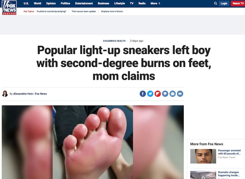A New York mother has spoken out in protest of popular light-up shoe as they reportedly left second-degree burns on her son’s feet.