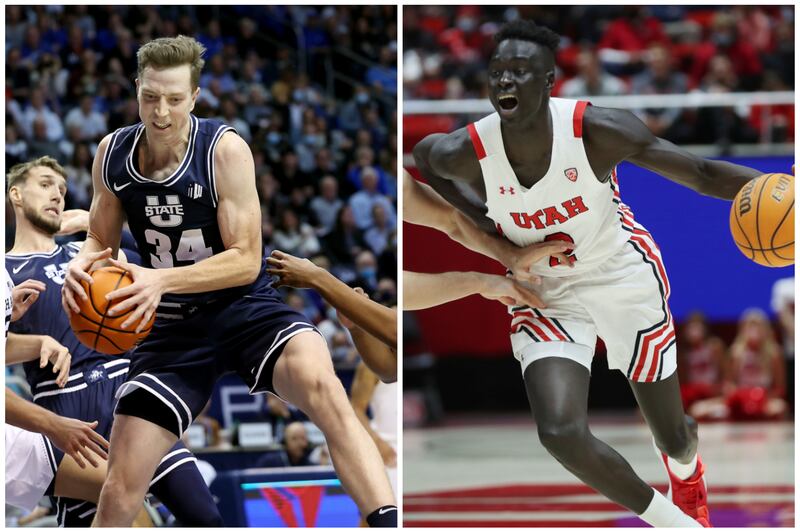 Utah State’s Justin Bean, left, and Utah’s Both Gach both intend to remain in the 2022 NBA draft after previously declaring for it, Stadium’s Jeff Goodman reported.