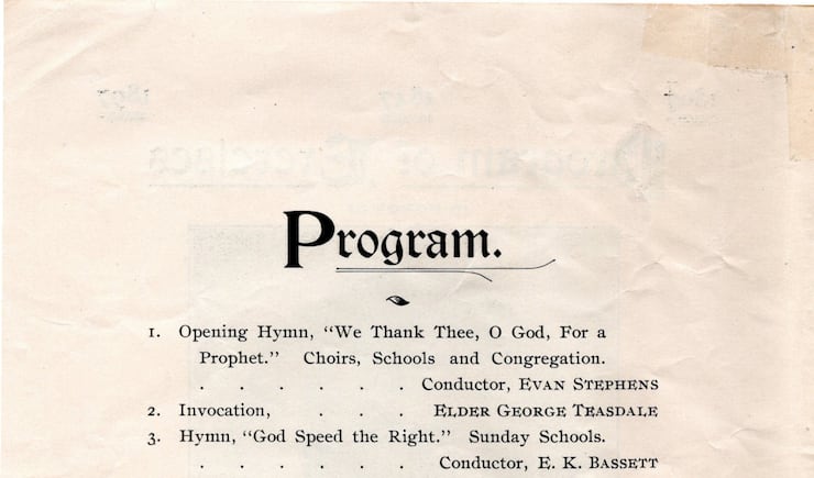 Pages from the program for Wilford Woodruff's 90th birthday celebration in 1897.