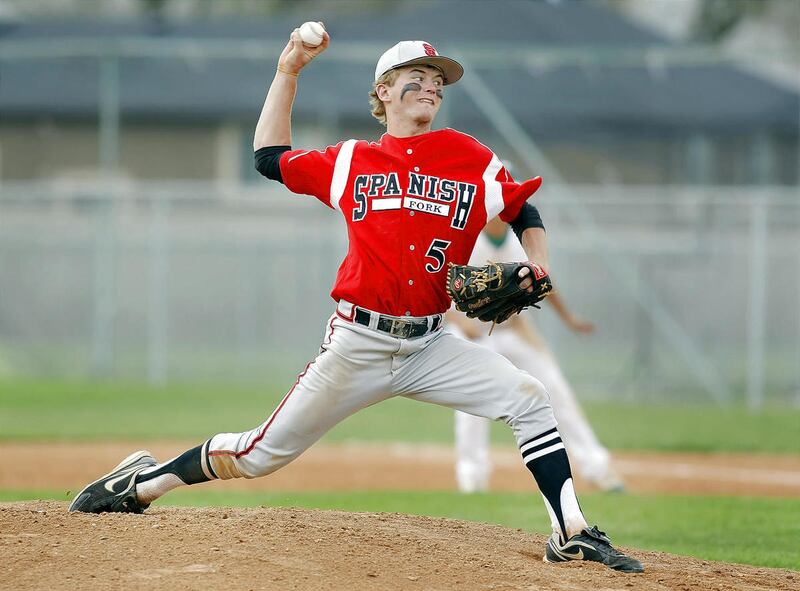 Spanish Fork's Pitcher #5 Hayden Nielsen delivers a pitch as Payson and Spanish Fork play Thursday, May 3, 2012. Spanish Fork won 5-0.