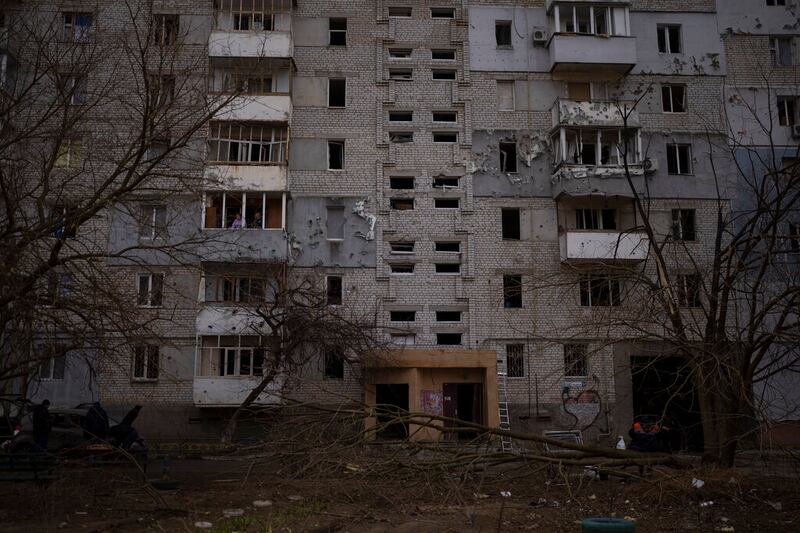A building is damaged in Mikolaiv, Ukraine.