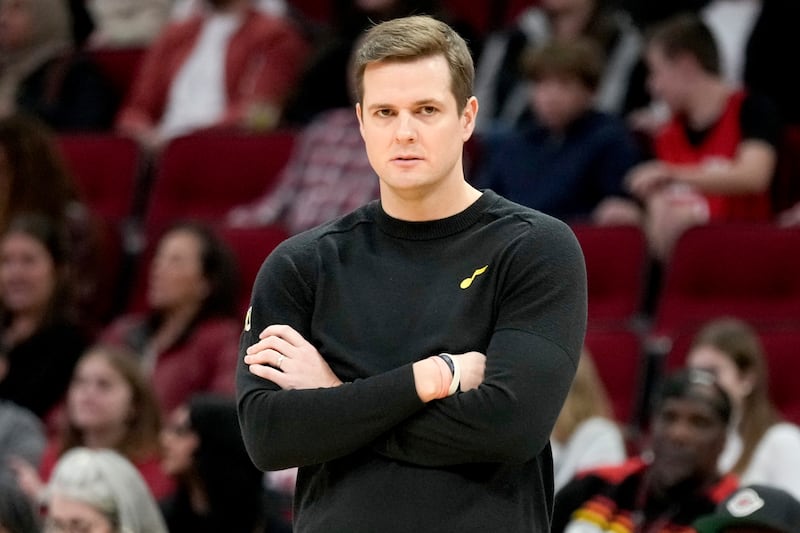 Utah Jazz coach Will Hardy watches from the sideline during a game against the Houston Rockets, Jan. 20, 2024, in Houston.
