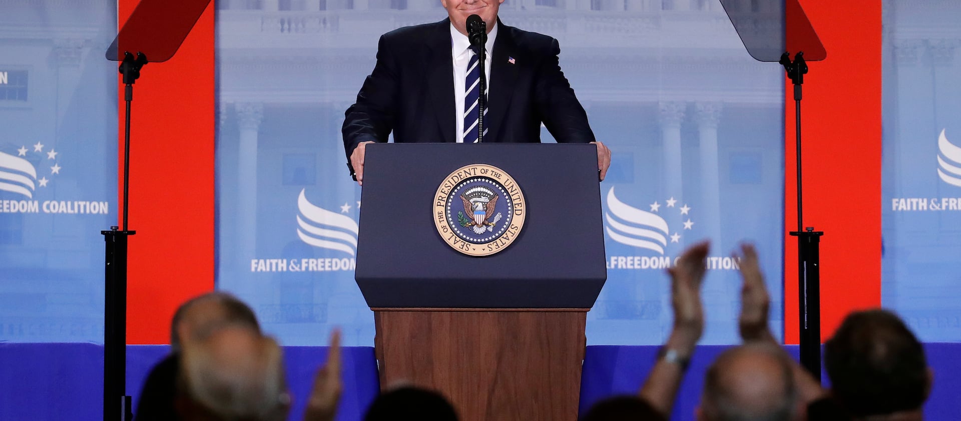 Donald Trump speaks at the Faith and Freedom Coalition’s Road to Majority conference in Washington, D.C., in June 2017.