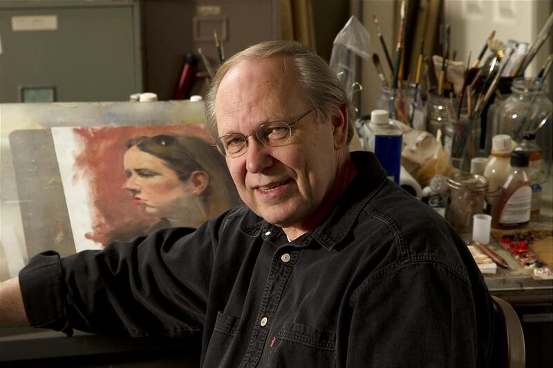 Artist Robert T. Barrett in his home studio.