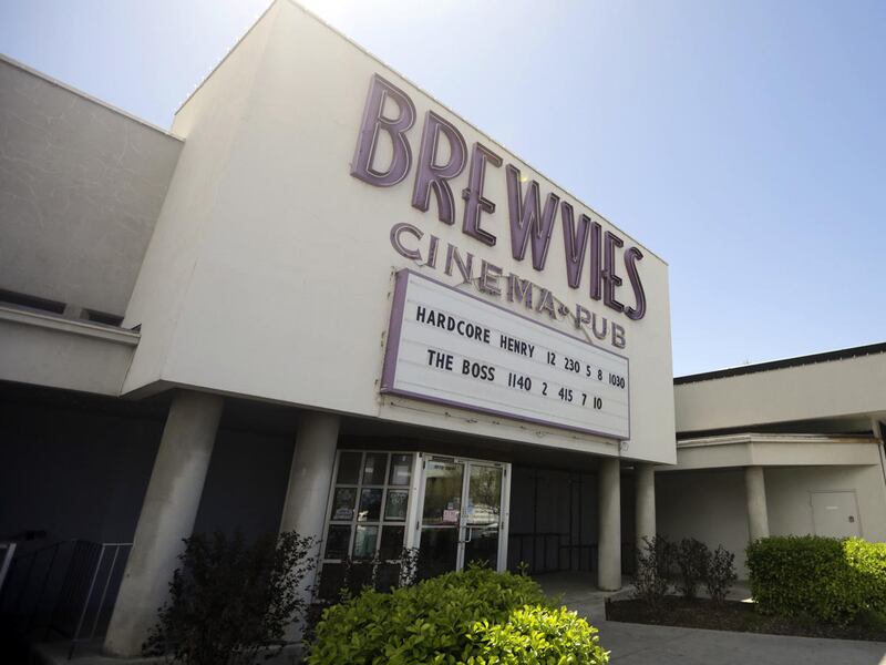 This April 18, 2016, photo, shows the Brewvies Cinema Pub, in Salt Lake City. Utah's liquor commissioners sidestepped questions Tuesday, April 26, 2016, about a Salt Lake City movie theater being cited under a state obscenity law for serving drinks during