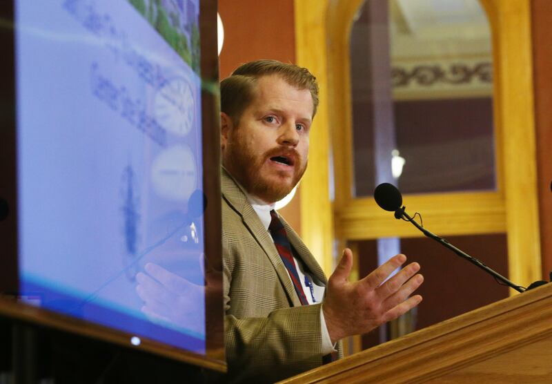 FILE - Salt Lake City councilman James Rogers answers questions after during a press conference at the City and County building on Tuesday, Dec. 13, 2016.