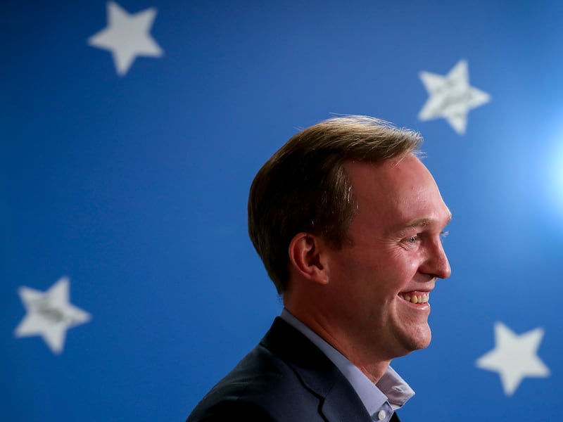 FILE - In this Nov. 19, 2018, file photo, Ben McAdams stands as he speaks at a news conference in Millcreek, Utah.