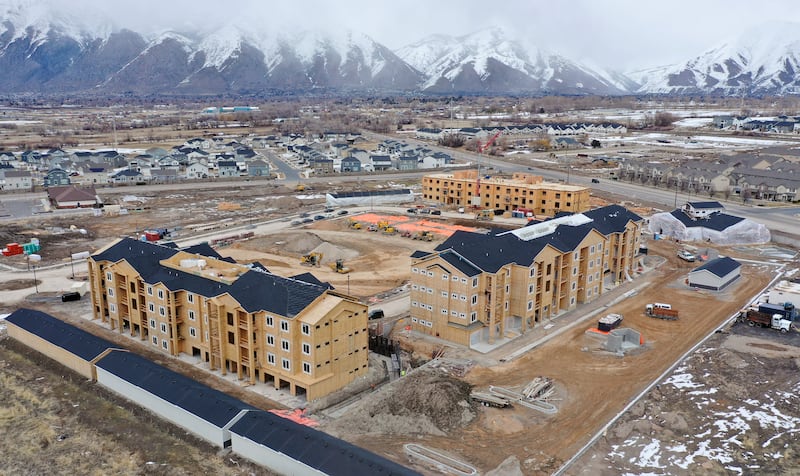 Ridgeline Parkway Apartments, designed by Pontis Architectural Group, are under construction in Spanish Fork.