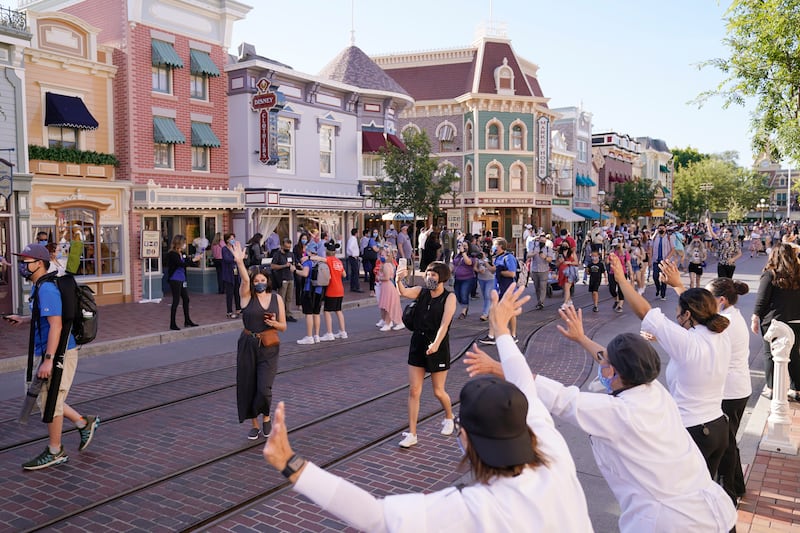 Guests at Main Street USA at Disneyland in Anaheim, California.