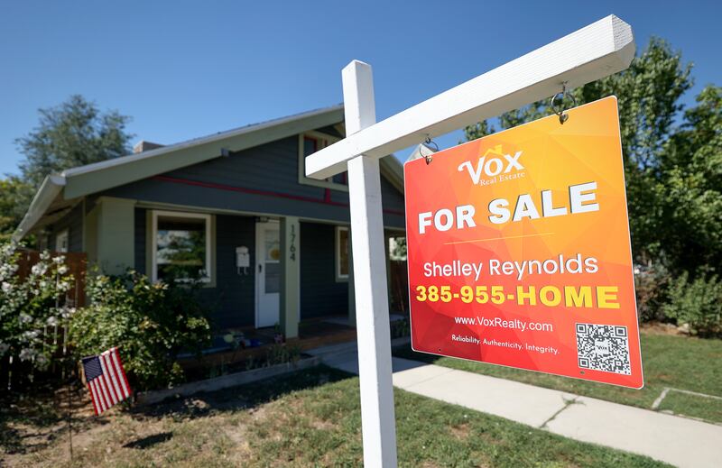 A for sale sign is pictured in Salt Lake City.