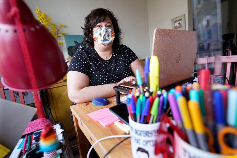 Jennifer Simon, an elementary school speech language pathologist, at her desk in Nashville, Tenn.