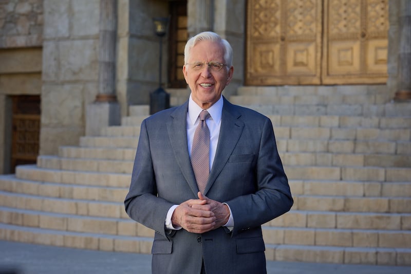 President D. Todd Christofferson speaks during the worldwide discussion for youth on the Jerusalem set in Goshen, Utah, available Jan. 18, 2026.