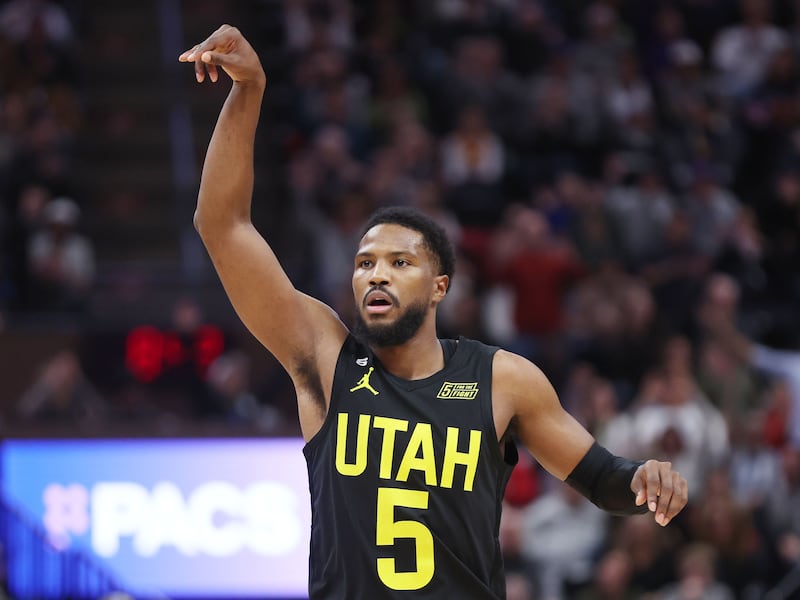 Utah Jazz guard Malik Beasley hits a 3-pointer in Salt Lake City on Tuesday, Dec. 13, 2022.