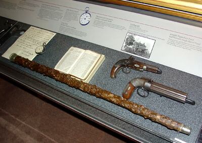 Cane of Stephen Markham and the watch carried by Elder John Taylor that were in the Carthage Jail June 27, 1844.
