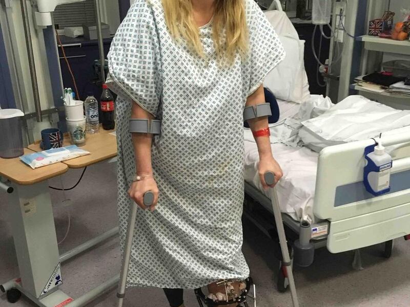 Melissa Cochran, pictured in her London hospital room, is “getting stronger every day,” according to her brother, Clint Payne. Cochran suffered a broken leg and rib, and cuts to the head, and her husband, Kurt, was killed when a man in an SUV mowed down p