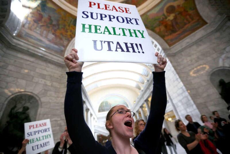 Levy Woodruff attends a rally to Support Healthy Utah at the State Capitol Building in Salt Lake City on Thursday, March 5, 2015.