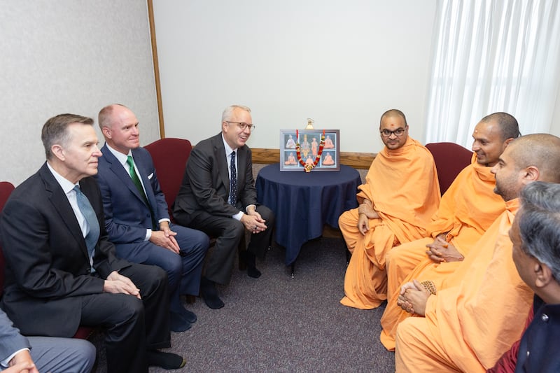 Leaders of The Church of Jesus Christ of Latter-day Saints visit with BAPS leadership on Saturday, Sept. 13, 2025.