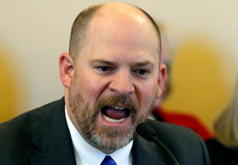 Republican Sen. Daniel Thatcher speaks to members of the Senate Judiciary, Law Enforcement, and Criminal Justice Standing Committee at the Utah State Capitol Thursday, Feb. 21, 2019, in Salt Lake City. A panel of lawmakers is approving a proposal to stren