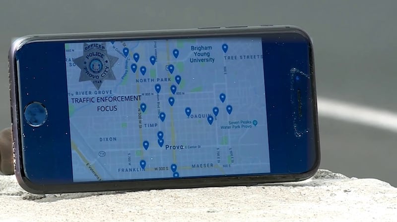 Every Sunday at 8 p.m., the Provo Police Department posts a traffic enforcement focus map on Facebook, Twitter and Instagram, pictured here on a phone on Monday, Aug. 5, 2019, that pinpoints crashes from the previous week.