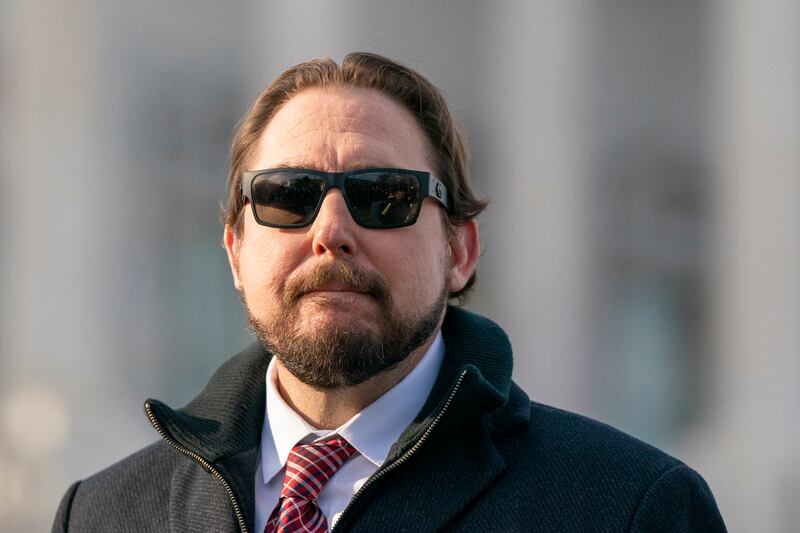 Rep. Eli Crane, R-Ariz., calls for impeaching Homeland Security Secretary Alejandro Mayorkas, during a news conference on Capitol Hill, Wednesday, Feb. 1, 2023, in Washington.