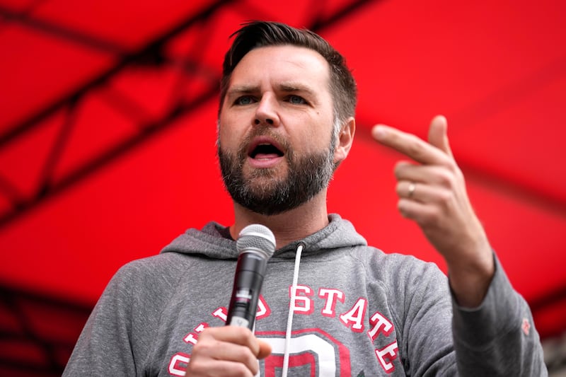 Sen. J.D. Vance, R-Ohio, speaks during the Ohio March for Life rally at the Ohio State House in Columbus, Ohio, on Oct. 6, 2023.