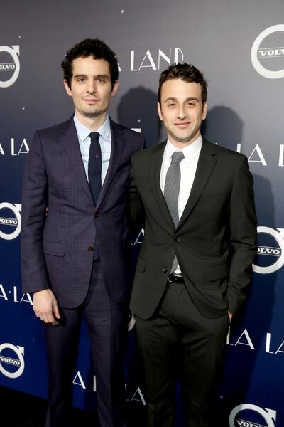 Writer/director Damien Chazelle and composer Justin Hurwitz seen at Summit Entertainment, a Lionsgate Company, present the Los Angeles premiere of "La La Land" at Village Theatre on Dec. 6, 2016. The pair also worked together on the 2018 film "First Man,"