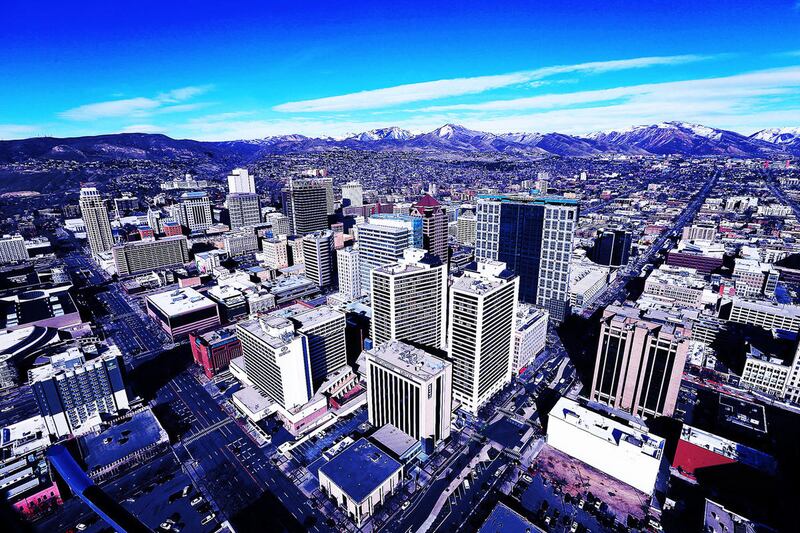 Aerial view of Salt Lake City, Wednesday, March 9, 2016.