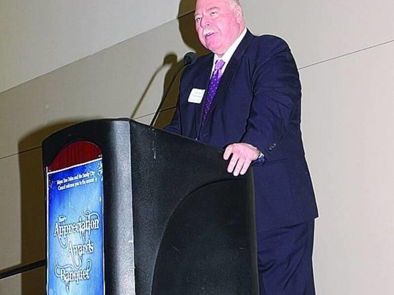 Sandy Mayor Tom Dolan presents the State of the City address during the annual Appreciation Awards banquet on Jan. 31.