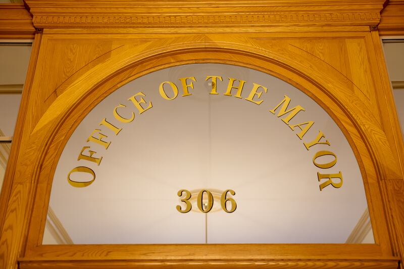 The entrance to the office of the Salt Lake City mayor is pictured at the Salt Lake City and County Building on Aug. 29, 2023.