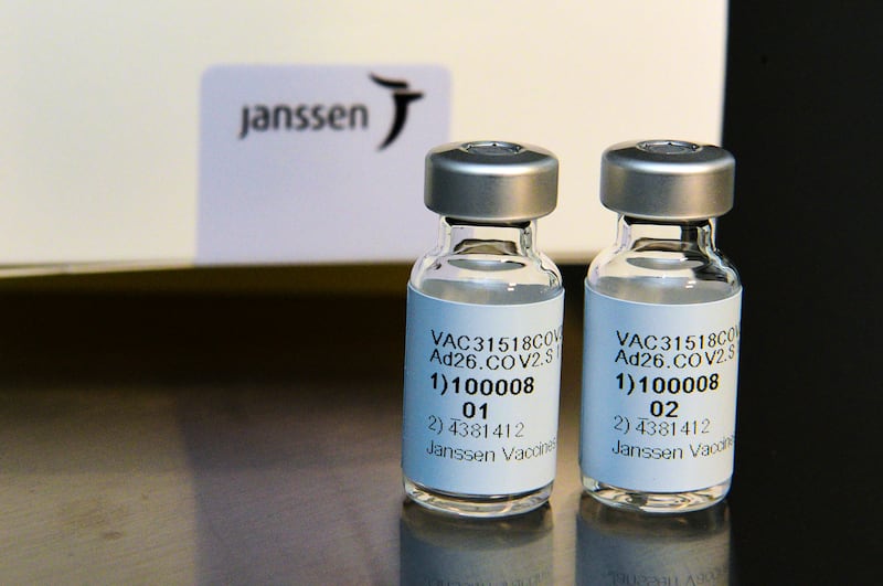 This September 2020 photo provided by Johnson & Johnson shows the investigational Janssen COVID-19 vaccine. Johnson & Johnson’s long-awaited COVID-19 vaccine appears to protect against symptomatic illness with just one shot – not as strong as some two-shot rivals but still potentially helpful for a world in dire need of more doses.