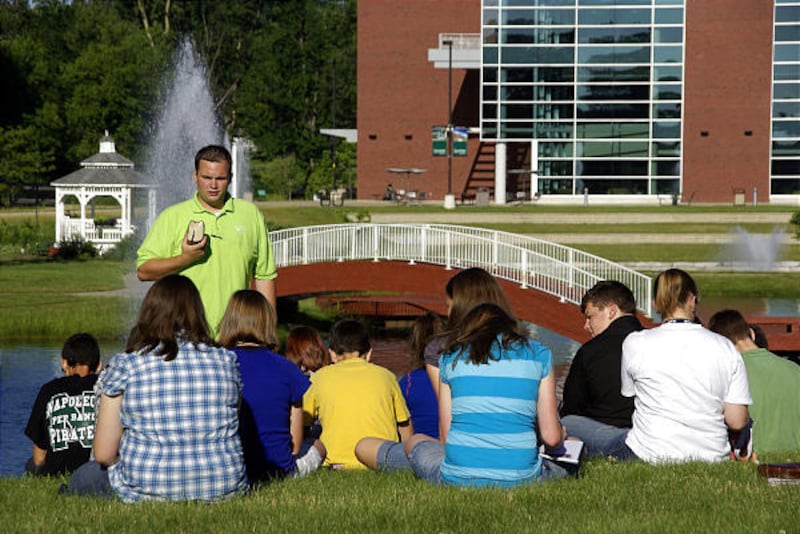 A counselor instructs a small group of participants at a recent EFY session.