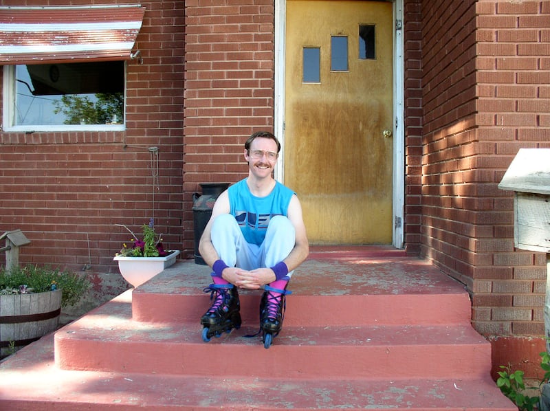 Aaron Ruell on set in Preston, Idaho during filming for "Napoleon Dynamite."