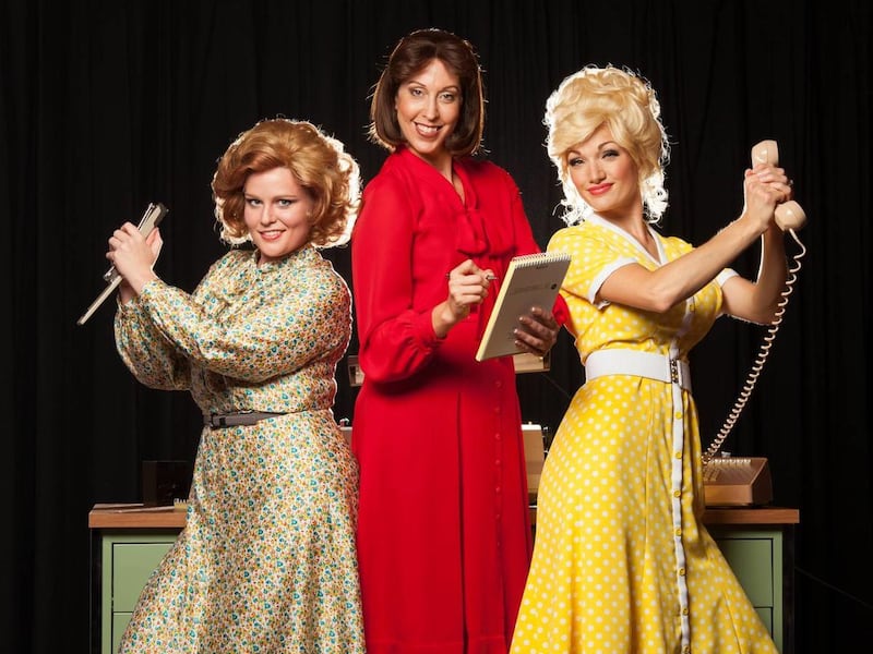 Adrien Swenson (Judy Bernly), Bonnie Whitlock (Violet Newstead) and Angie Winegar (Doralee Rhodes), from left, play the secretaries who take revenge on their loathsome boss in the Hale Centre Theatre's "9 to 5."