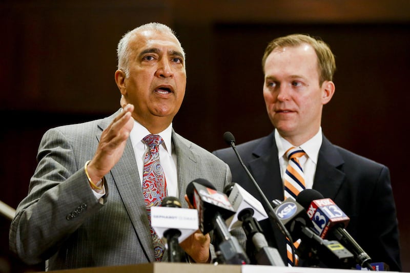Salt Lake County District Attorney Sim Gill speaks during a meeting with the press at Salt Lake County Government Center in Salt Lake City on Monday, May 1, 2017. The number of Utah criminals on parole or probation who are missing or unaccounted for has j