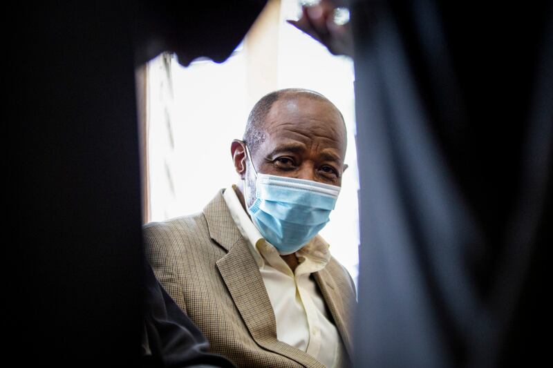 Paul Rusesabagina, who inspired the film “Hotel Rwanda” for saving people from genocide, appears at the Kicukiro Primary Court in the capital Kigali, Rwanda, Monday, Sept. 14, 2020.