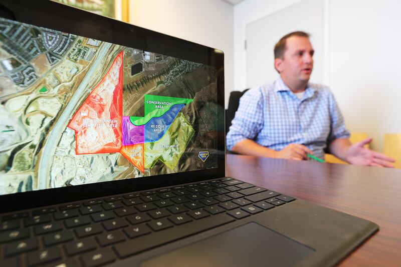 Dave Kallas, communications director for Clyde Companies/Geneva Rock discusses the company's desire to expand its operations and also create a conservation area near the existing flight park at Point of the Mountain in Draper on Monday, July 30, 2018.