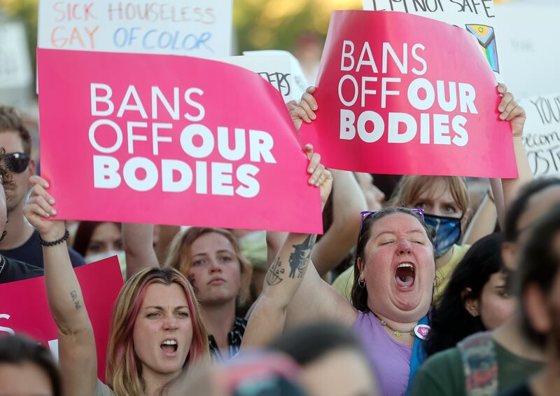 Thousands rally in protest of the Supreme Court’s decision to overturn Roe v. Wade in Salt Lake City on Friday, June 24, 2022.