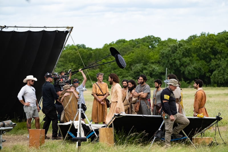 Crews film a scene of Season 3 of “The Chosen,” which opens with the first two episodes in theaters on Nov. 18.