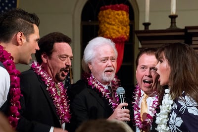 Inspired by a Samoan Seventh-day Adventist men's choir that sang in the Unity Through Music interfaith devotional, (from left) David Osmond (Alan's son); Jay, Merrill, Alan and Marie Osmond sang an impromptu Samoan song the oldest brothers learned at the