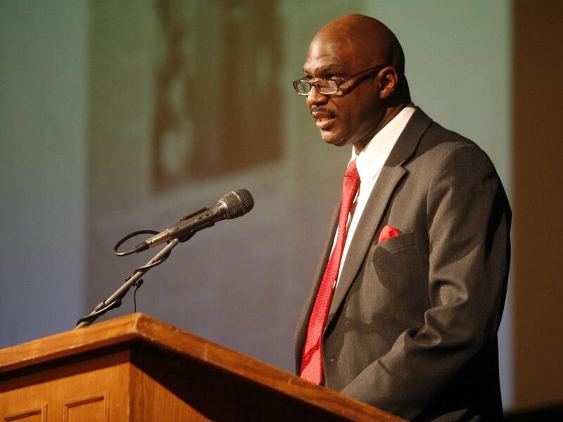 Keith Hamilton gives his keynote speech during a Martin Luther King Jr. Commemoration at BYU in Provo on Monday, Jan. 16, 2012.