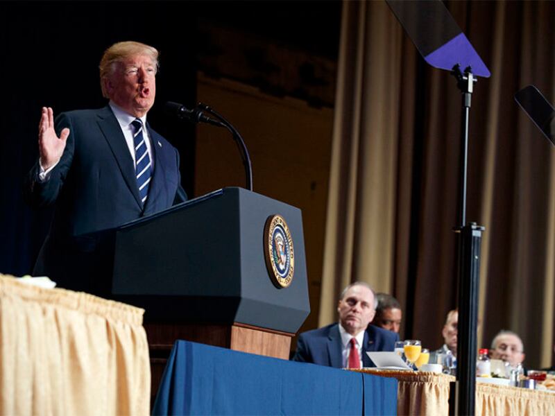 President Donald Trump speaks during the National Prayer Breakfast, Thursday, Feb. 8, 2018, in Washington.